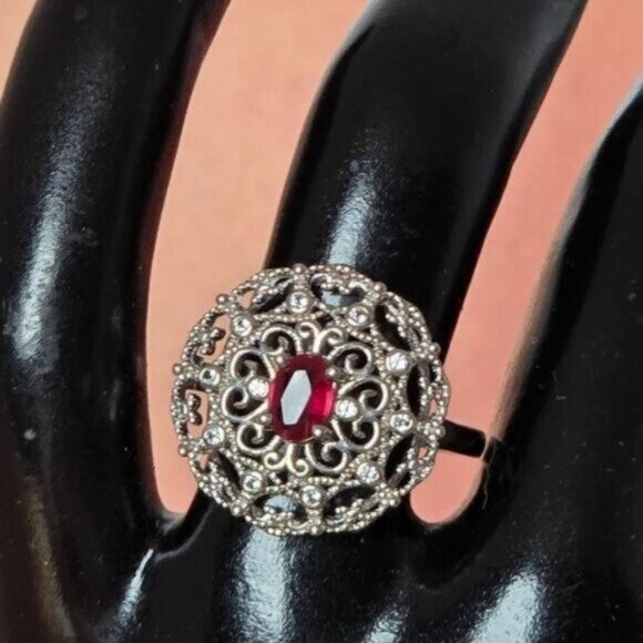 Natural Ruby 14K White Gold on 925 Sterling Silver Ring Sz 7.75 - Picture 4 of 6